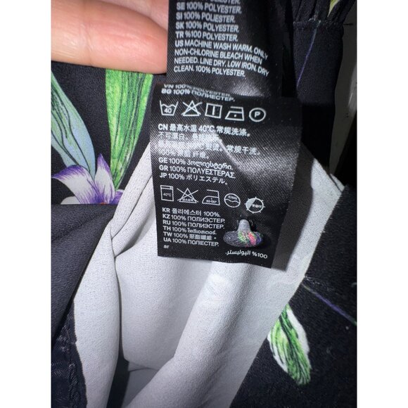 Floral Black Long-Sleeve Dress By H&M Size 14 Boho‎ Hippie Classic Cute Large - Picture 8 of 9